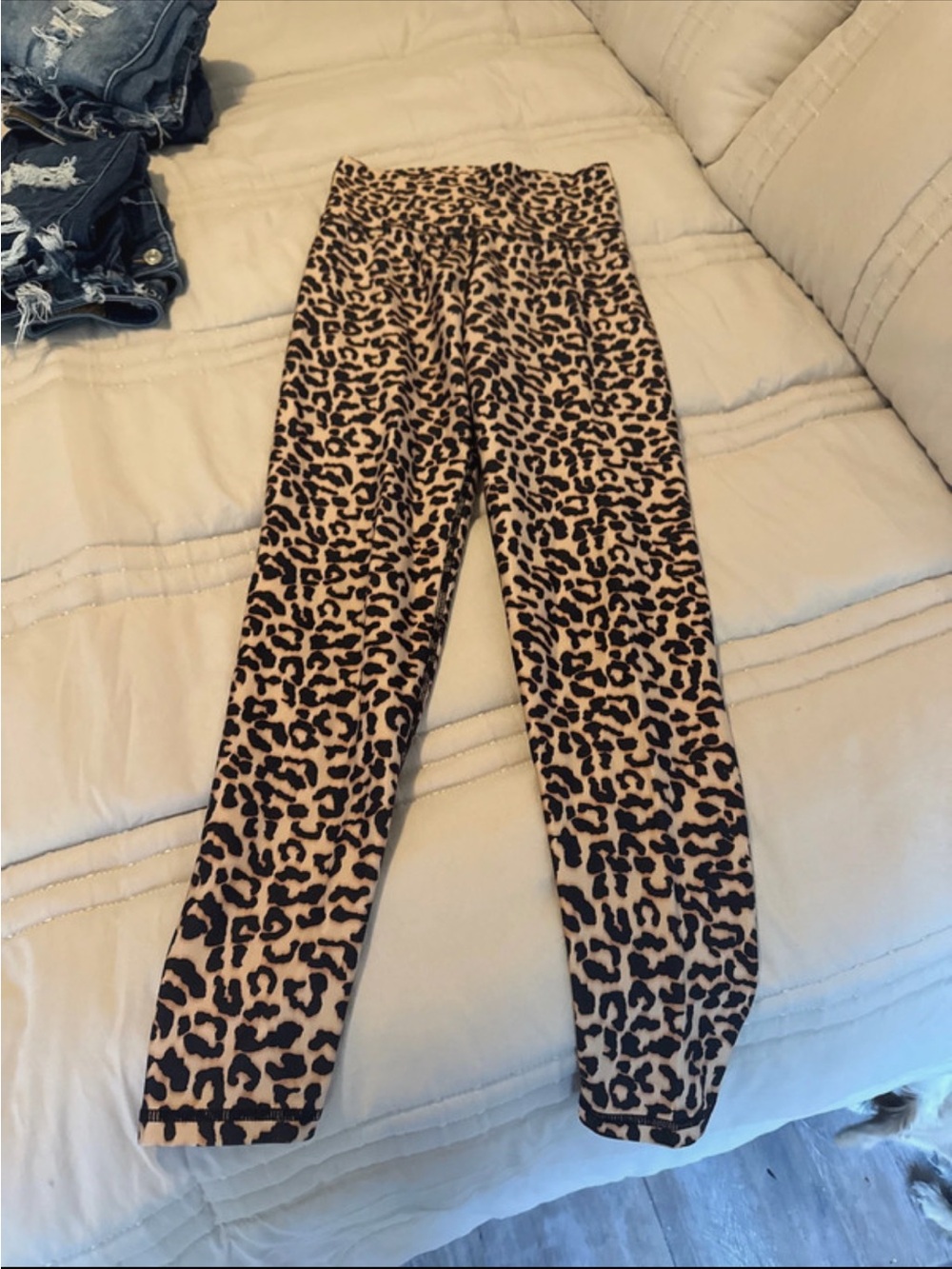 High-Waist Leopard Print Leggings - Beige/Black